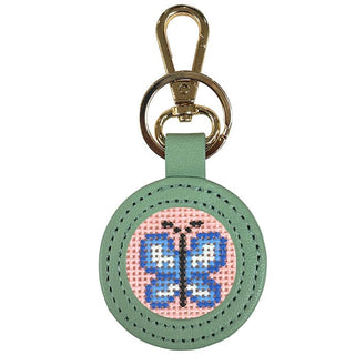Leather Self Finishing Round Key Fob   Smokey Green Leather Goods Planet Earth Leather 
