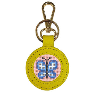 Leather Self Finishing Round Key Fob   Yellow Leather Goods Planet Earth Leather 
