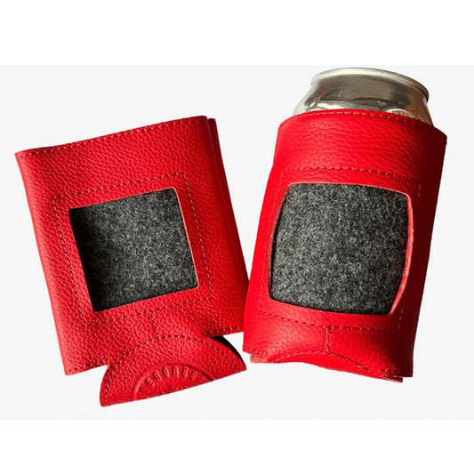 Leather Self-Finishing Standard Can Cozy - Bright Red Leather Goods Evergreen Needlepoint 