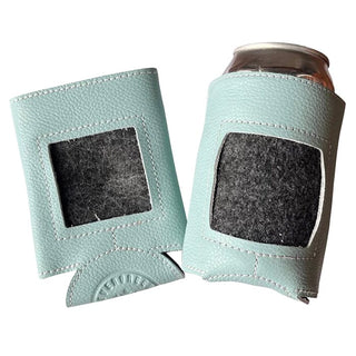 Leather Self Finishing Standard Can Cozy   Ice Blue Leather Goods Evergreen Needlepoint 
