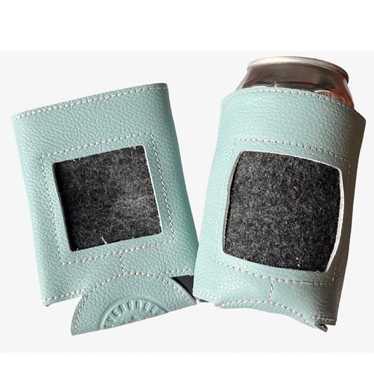 Leather Self-Finishing Standard Can Cozy - Ice Blue Leather Goods Evergreen Needlepoint 