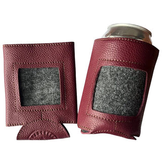 Leather Self Finishing Standard Can Cozy   Maroon Leather Goods Evergreen Needlepoint 
