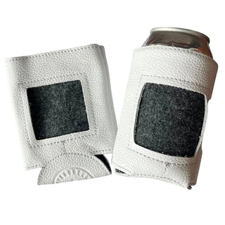 Leather Self Finishing Standard Can Cozy   White Leather Goods Evergreen Needlepoint 
