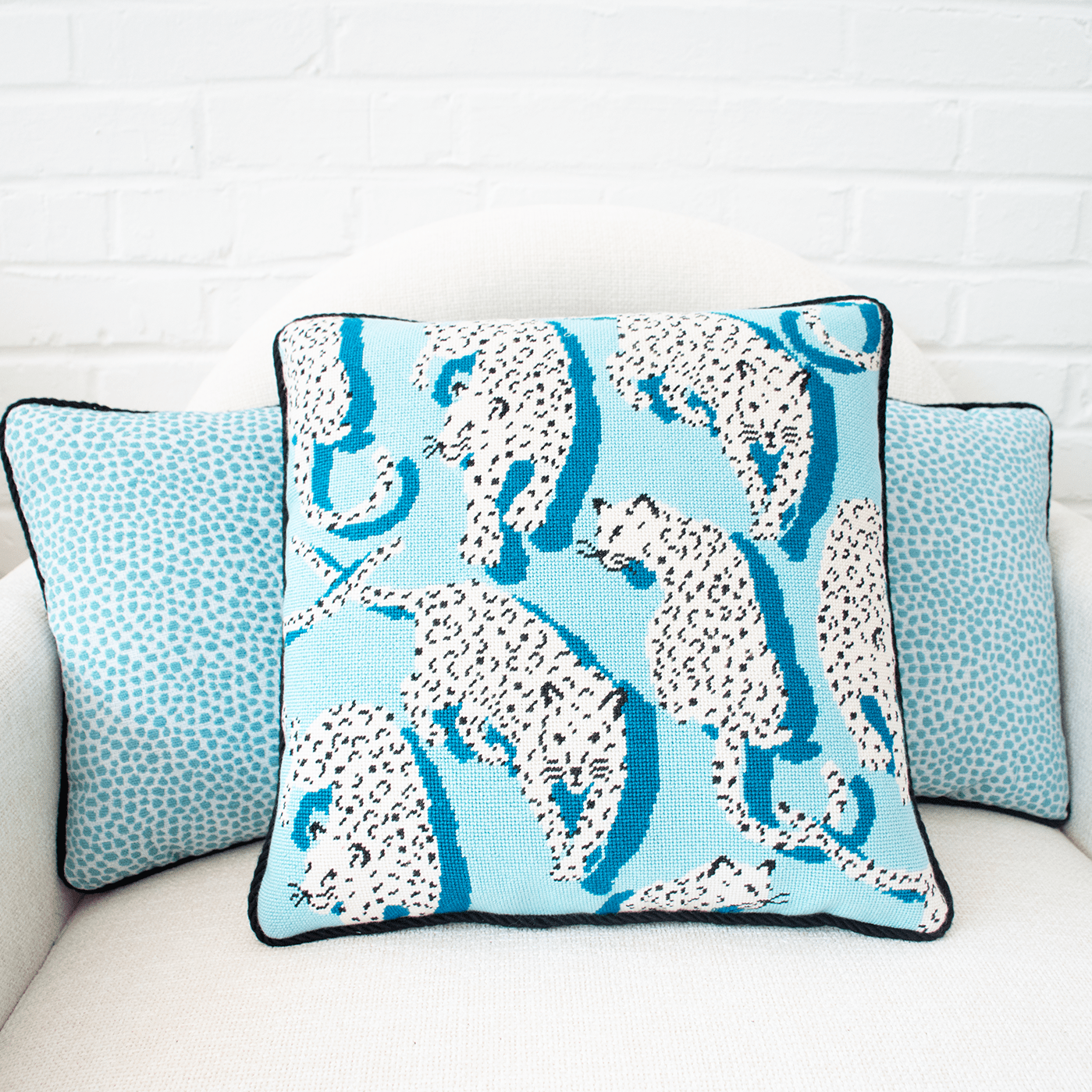 Leopard Pillow   Blue Canvas Printed Canvas Needlepoint To Go  - 1