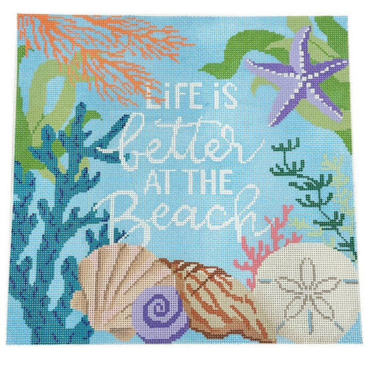 Life is Better at the Beach Pillow Painted Canvas Laura Love Designs 