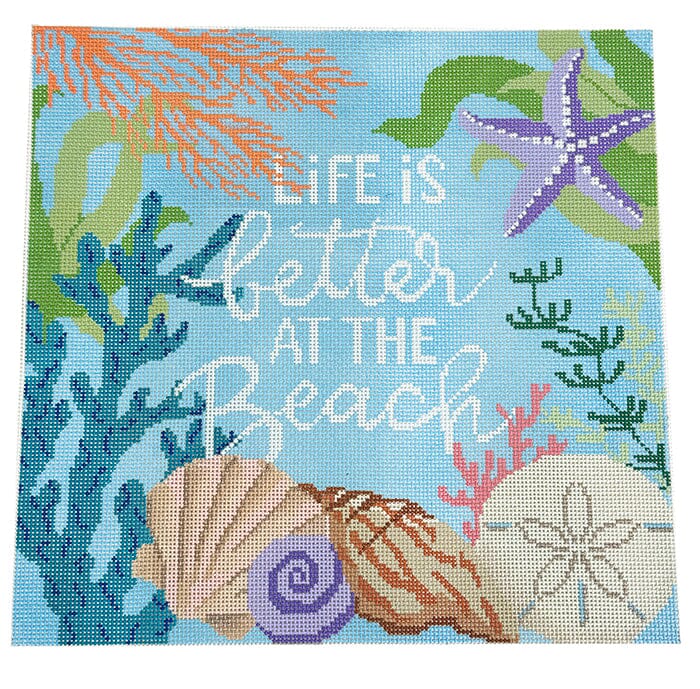 Life is Better at the Beach Pillow Painted Canvas Laura Love Designs  - 1