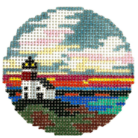 Lighthouse Round Insert Painted Canvas Anne Fisher Needlepoint LLC 