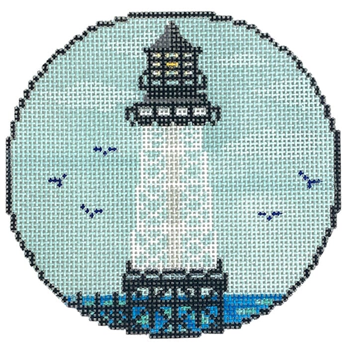 Lighthouse Round Painted Canvas Atlantic Blue Canvas 
