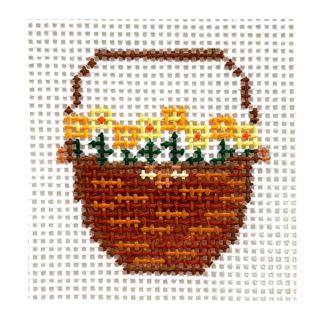 Lightship Basket with Yellow Daffodil Flowers Painted Canvas MF Needlepoint  - 1