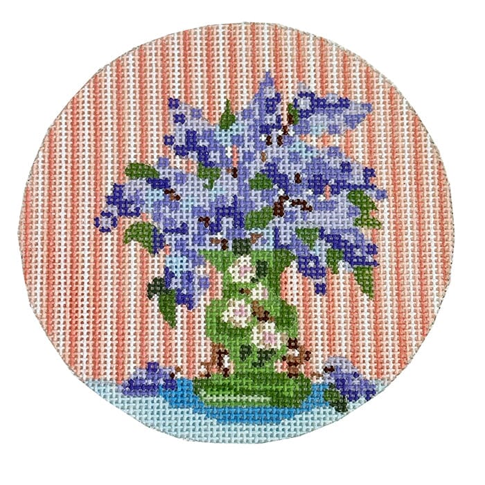 Lilacs in Vase Ornament Painted Canvas The Plum Stitchery 