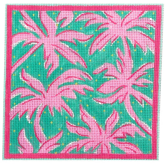 Lilly Letter 5x5 - Palms, Hot Pink w/Turquoise Painted Canvas Kate Dickerson Needlepoint Collections 