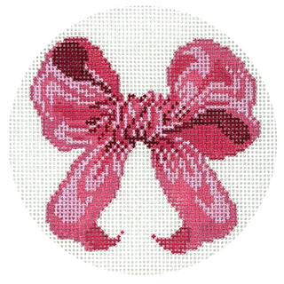 Lilly Pink Bow 4" Round Painted Canvas All About Stitching/The Collection Design 
