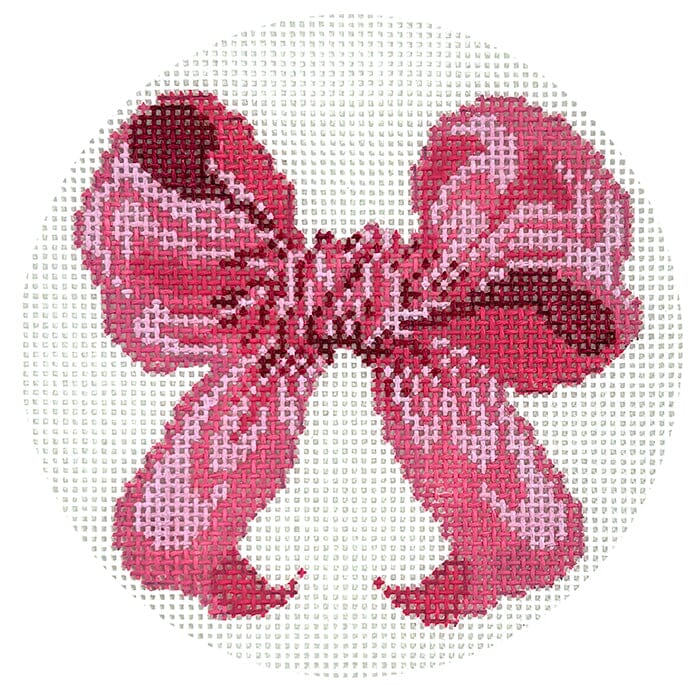 Lilly Pink Bow 4" Round Painted Canvas All About Stitching/The Collection Design 
