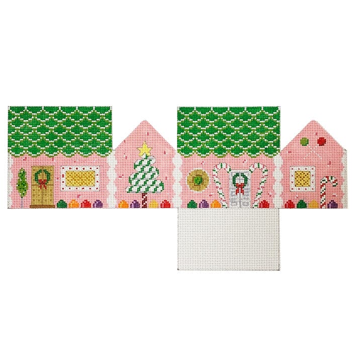 Lime Slice Roof and Peppermint Gingerbread House Painted Canvas Susan Roberts Needlepoint Designs Inc. 