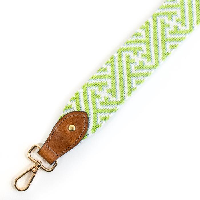 Lime/White Fretwork Crossbody Strap Printed Canvas Two Sisters Needlepoint 