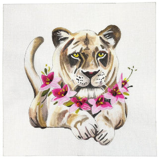 Lioness with Floral Collar Painted Canvas Colors of Praise 
