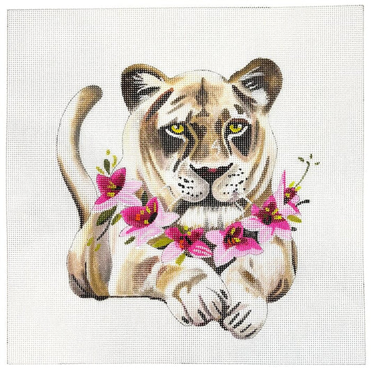 Lioness with Floral Collar Painted Canvas Colors of Praise 