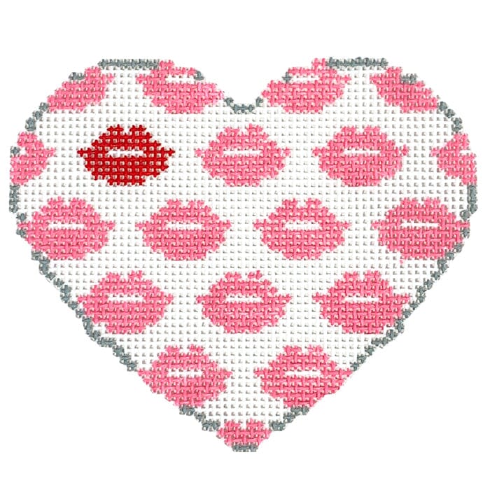 Lips & Kisses Heart   Pink Painted Canvas Atlantic Blue Canvas  - 1