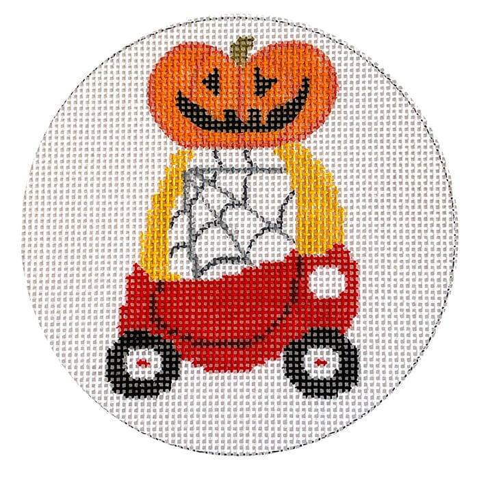 Little Halloween Car Round Painted Canvas Vallerie Needlepoint Gallery  - 1