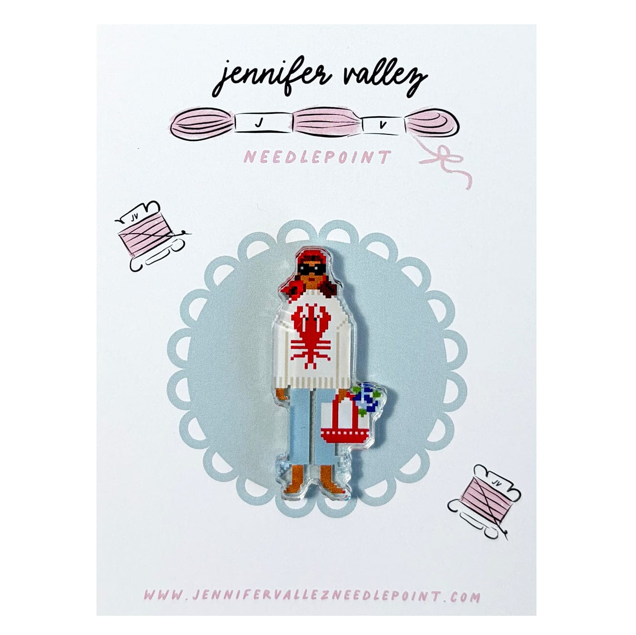 Lobster Girl 2 Acrylic Needle Minder (Red Scarf) Accessories Jennifer Vallez Needlepoint  - 1
