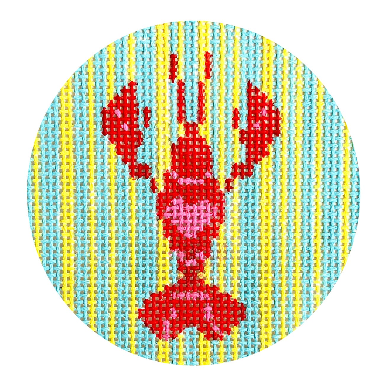 Lobster Ornament Striped Painted Canvas Blue Waters Needlepoint  - 1