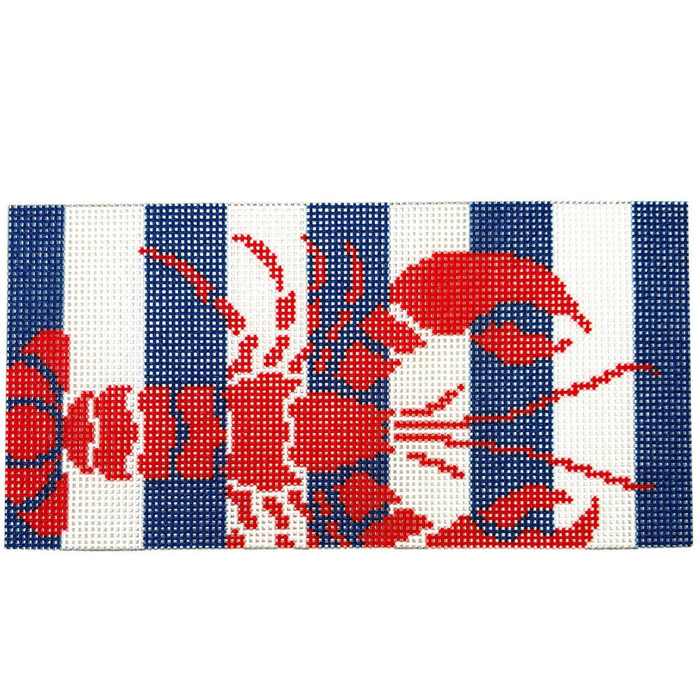 Lobster Stencil on Stripes Insert Printed Canvas Two Sisters Needlepoint 