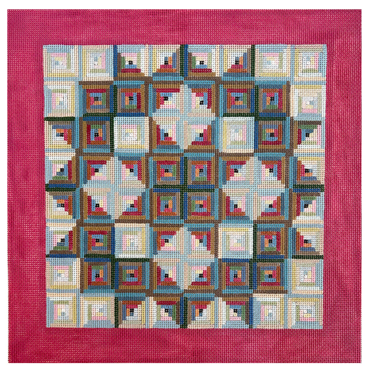 Log Cabin Star, 14x14 Quilt Painted Canvas Susan Roberts Needlepoint Designs Inc.  - 1