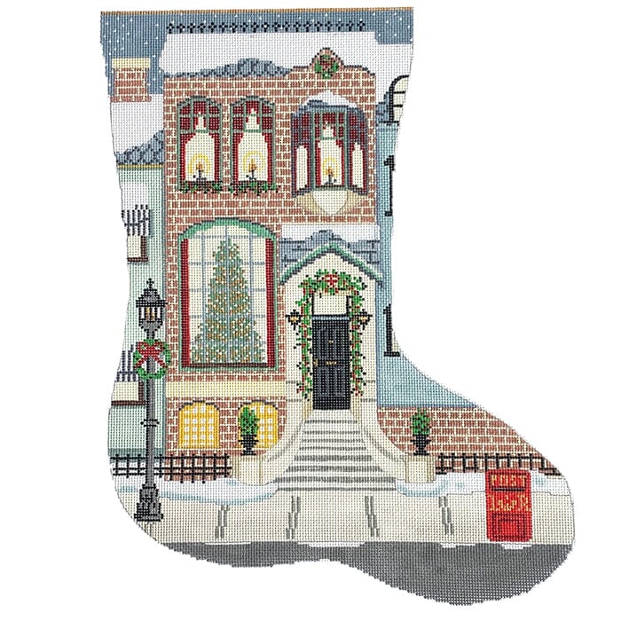 London Brownstone Stocking - 13 Mesh Painted Canvas The Plum Stitchery 