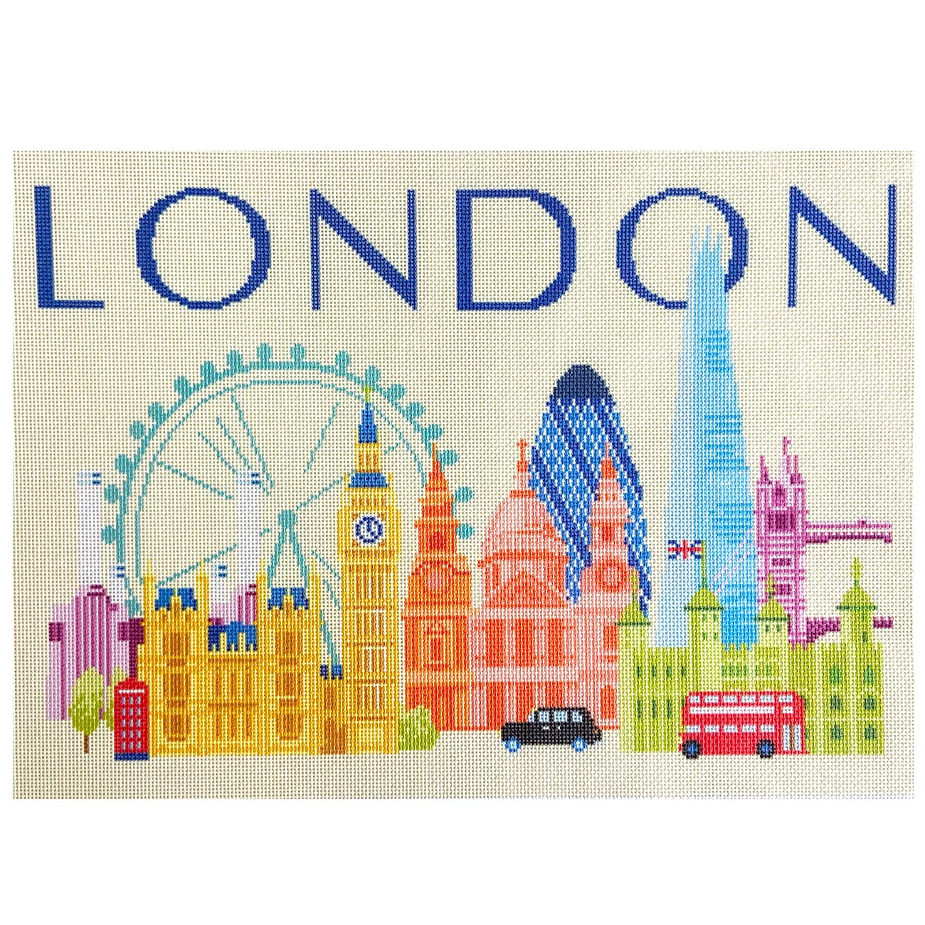 London Travel Pillow Canvas Printed Canvas Needlepoint To Go  - 1