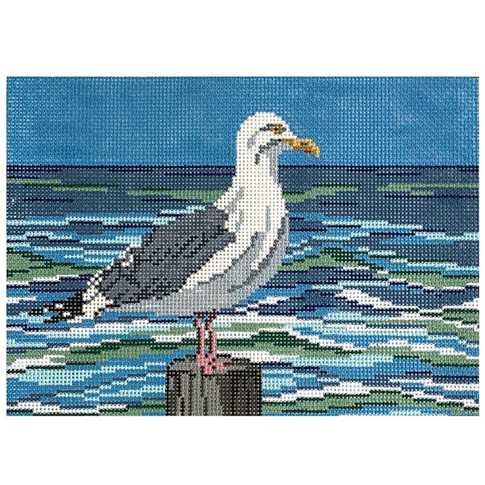 Lone Gull on 13 Painted Canvas Needle Crossings 