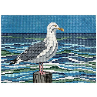 Lone Gull on 13 Painted Canvas Needle Crossings 
