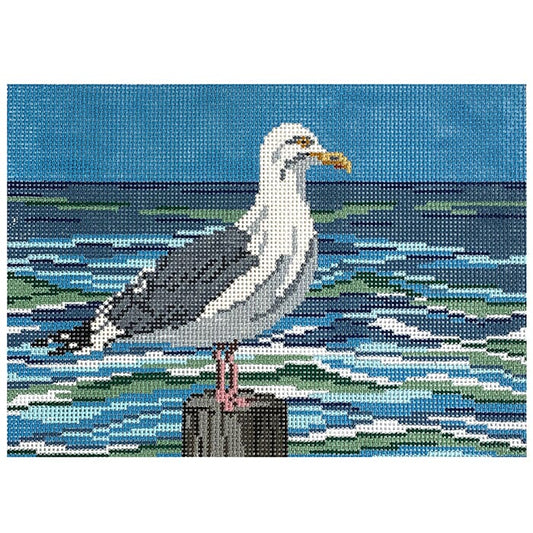 Lone Gull on 13 Painted Canvas Needle Crossings 