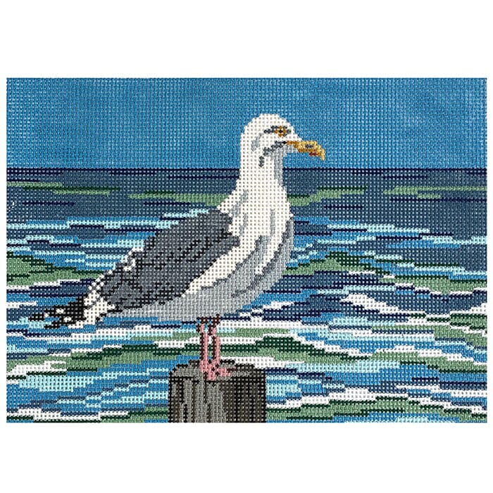 Lone Gull on 13 Painted Canvas Needle Crossings 
