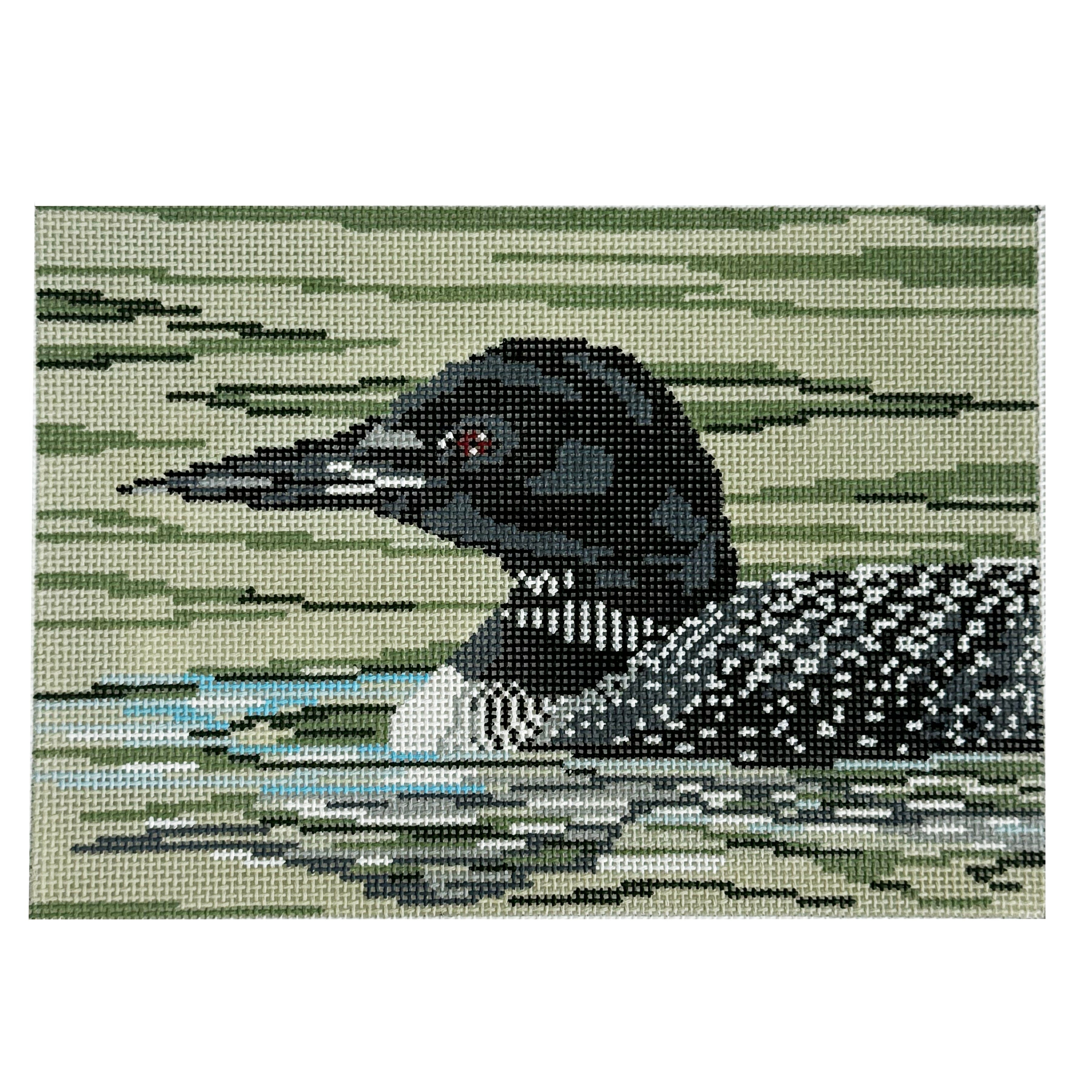 Loon on 18 Painted Canvas Needle Crossings  - 1