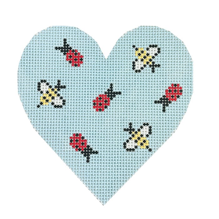 Love Bug Heart on 13 Painted Canvas Goodpoint Needlepoint 