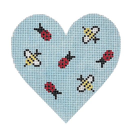 Love Bug Heart on 18 Painted Canvas Goodpoint Needlepoint 