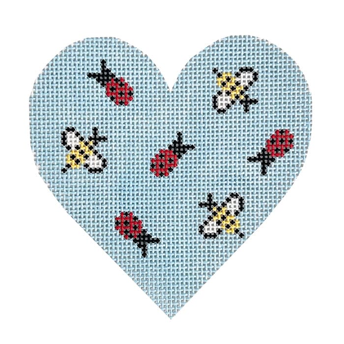 Love Bug Heart on 18 Painted Canvas Goodpoint Needlepoint 
