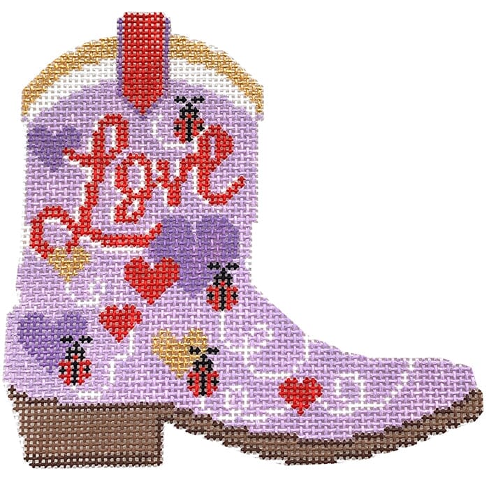 Love Cowboy Boot Painted Canvas Wipstitch Needleworks 