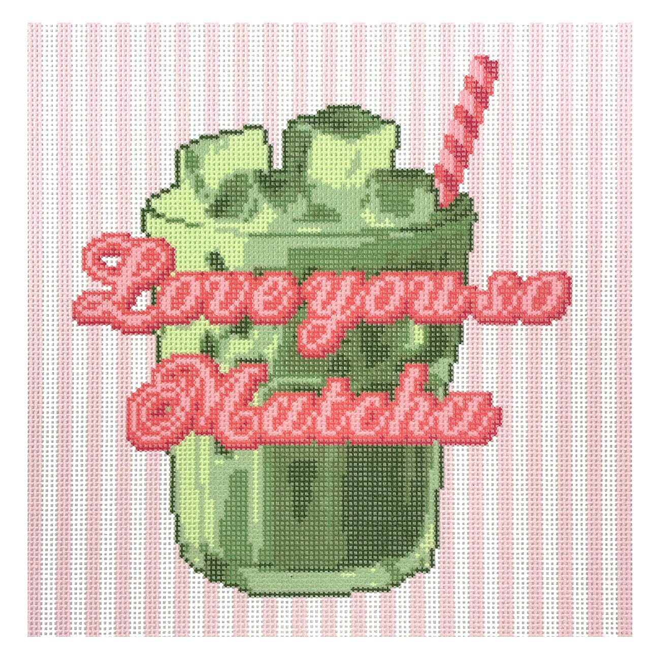 Love You So Matcha Painted Canvas Lucky Lotus Needlepoint  - 1