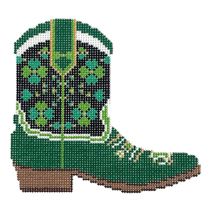 Lucky Cowboy Boot Painted Canvas Wipstitch Needleworks  - 1