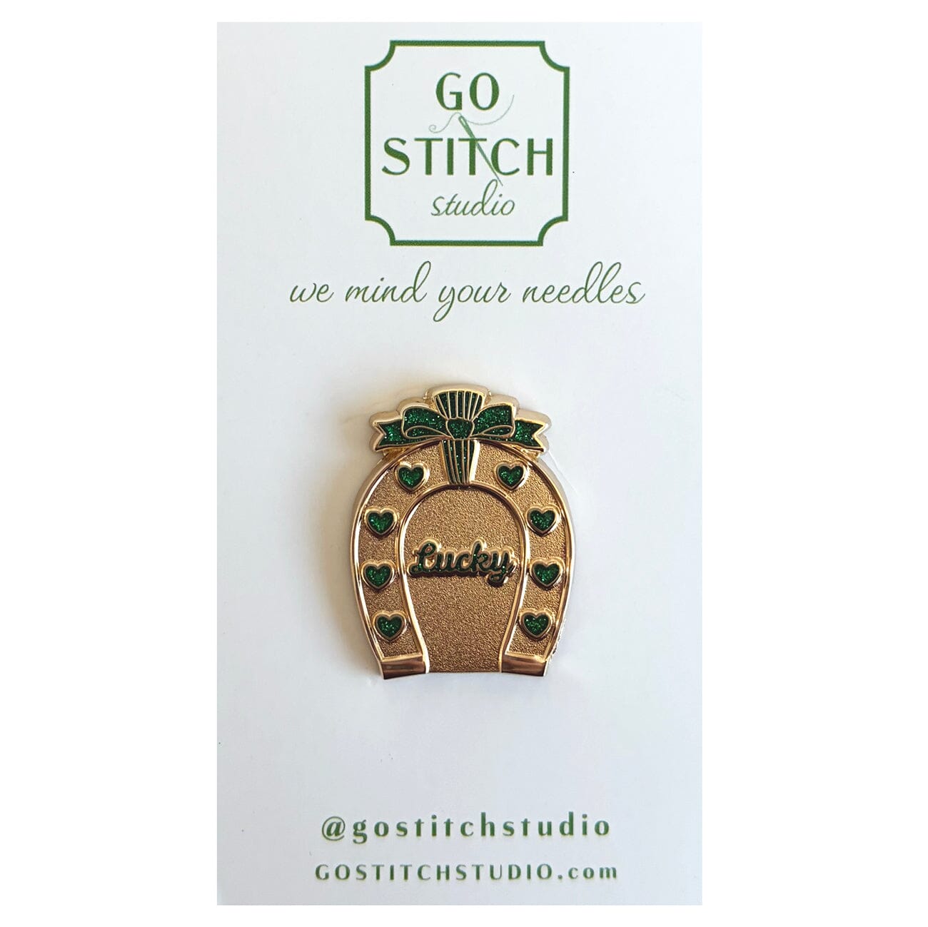 Lucky Heart Horseshoe   Emerald Glitter Needle Minder Accessories Go Stitch Studio  - 1