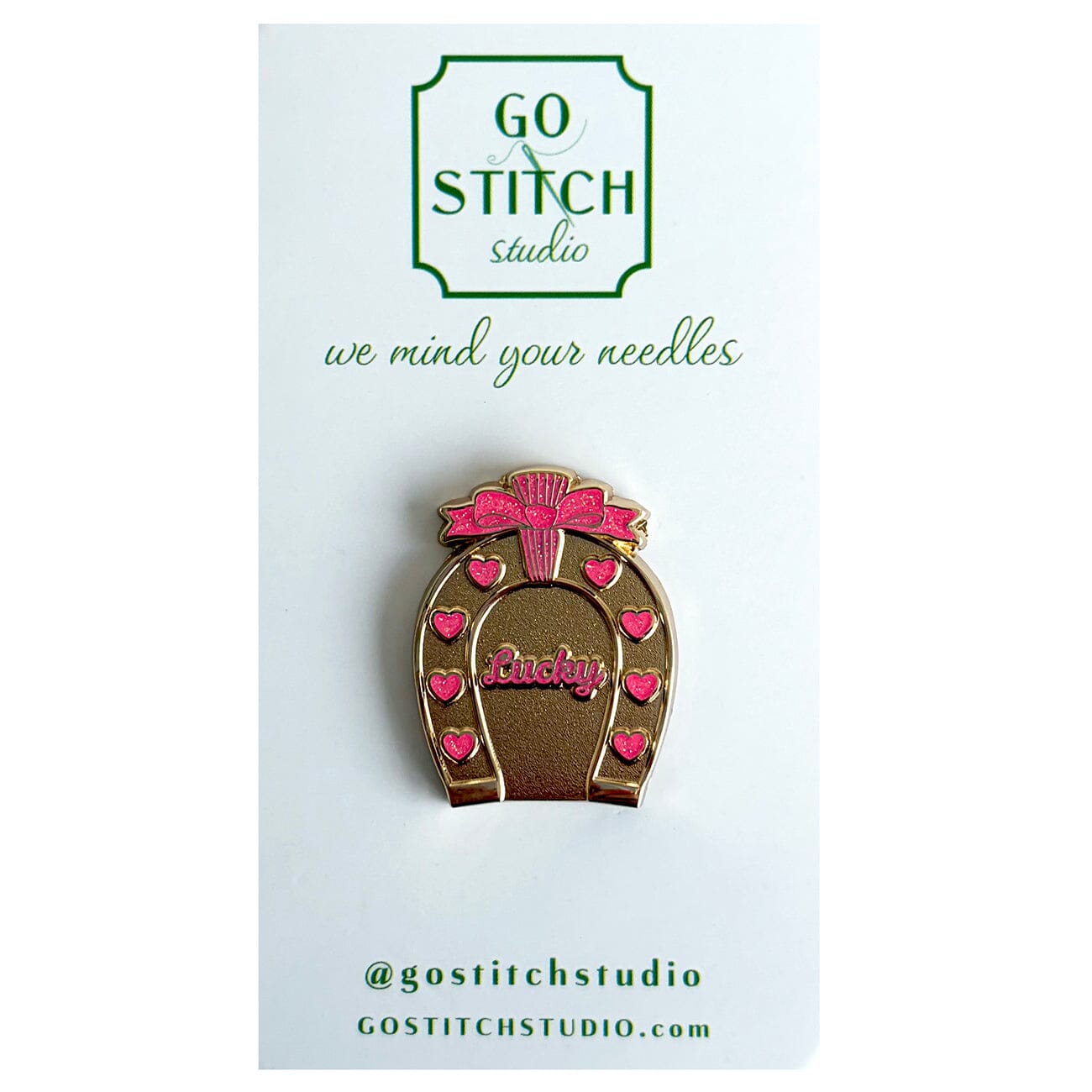Lucky Heart Horseshoe   Pink Glitter Needle Minder Accessories Go Stitch Studio  - 1