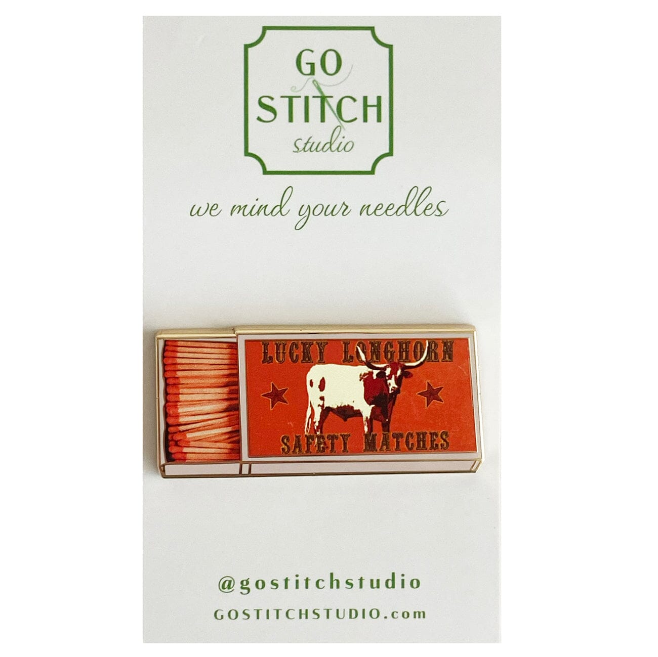 Lucky Longhorn Matchbox Needle Minder Accessories Go Stitch Studio  - 1