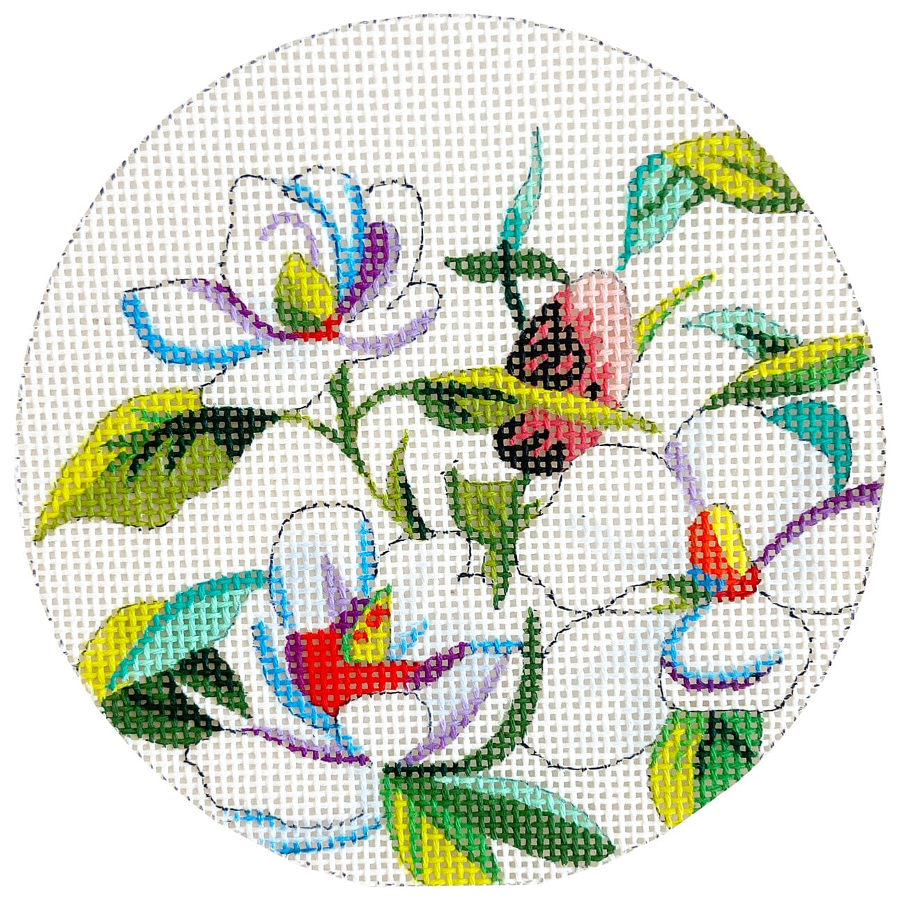Magnolias 4" Round Painted Canvas Colors of Praise 
