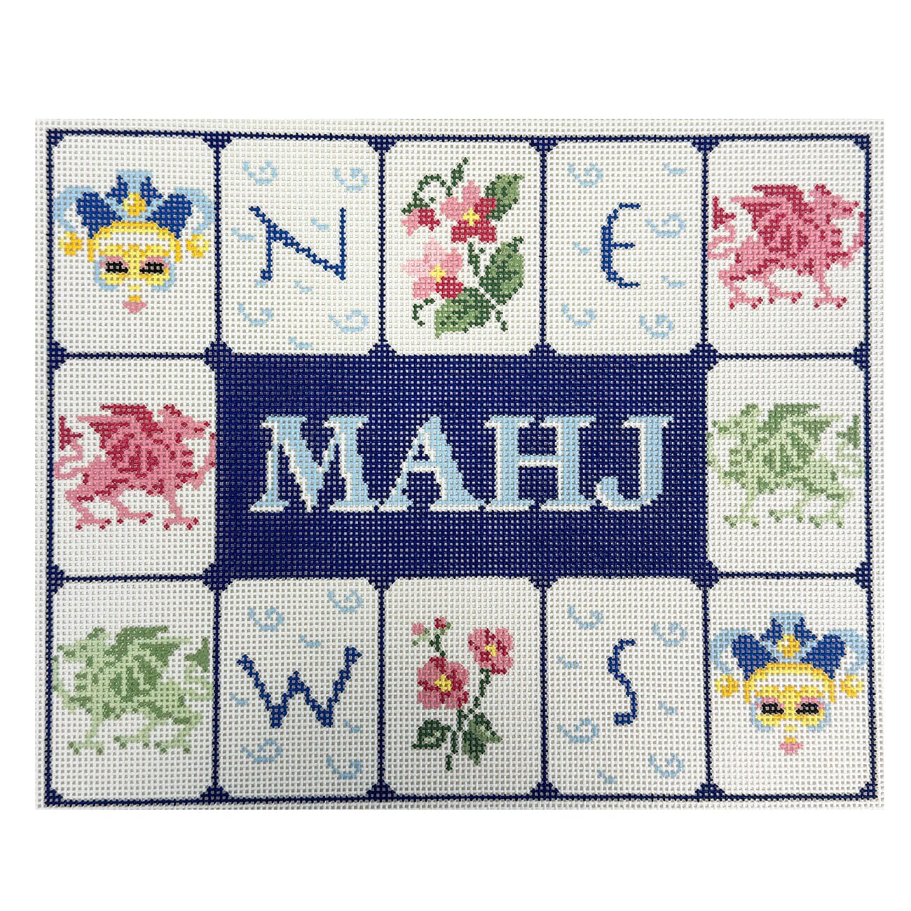 Mahj Tile Pouch   Blue Painted Canvas Maura Nolan Designs 
