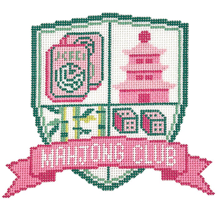 Mahjong Crest   Pinks & Greens Painted Canvas Atlantic Blue Canvas  - 1