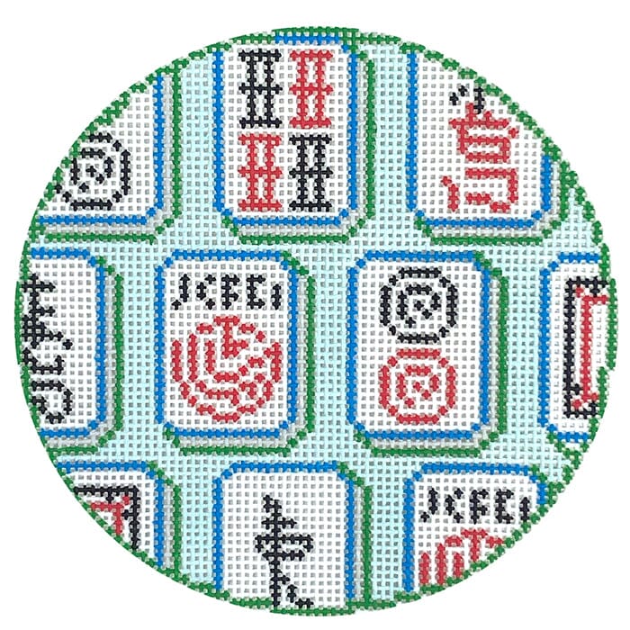 Mahjong Tiles Round   Jewel Colors on 18 Painted Canvas Atlantic Blue Canvas 
