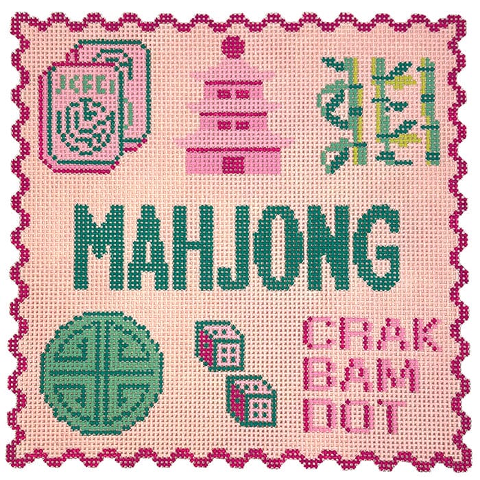 Mahjong Tray - Pink & Green Painted Canvas Atlantic Blue Canvas 
