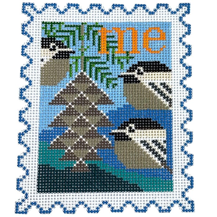 Maine State Bird & Flower Stamp Painted Canvas Wipstitch Needleworks  - 1