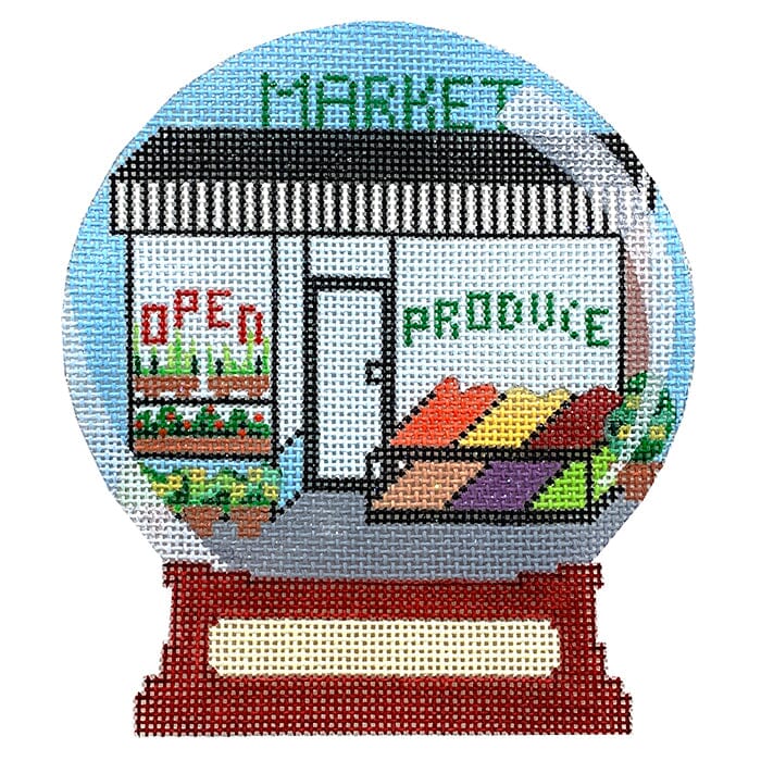 Market Snow Globe Painted Canvas Vallerie Needlepoint Gallery 